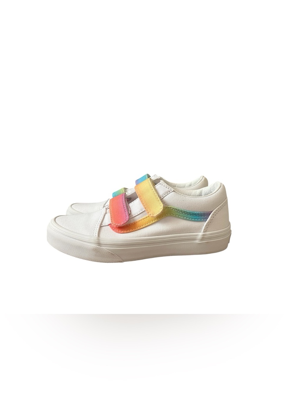 Old Skool White Vans sneakers with rainbow straps New in Box Youth Size 2.5
